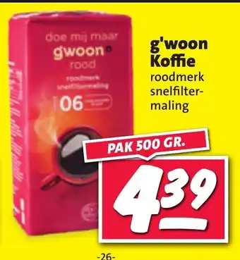 Nettorama g'woon koffie roodmerk snelfilter- maling pak 500 gr. aanbieding