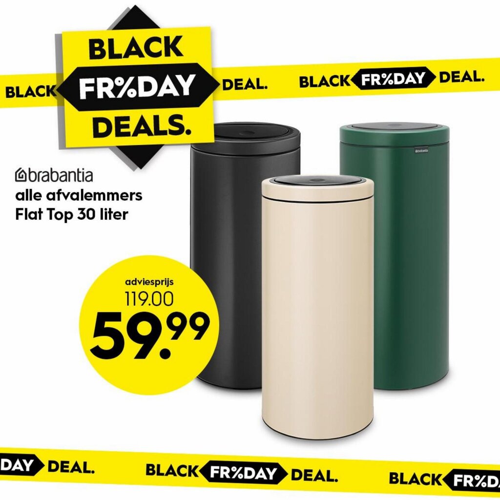 Brabantia alle afvalemmers flat top 30 liter aanbieding bij Blokker