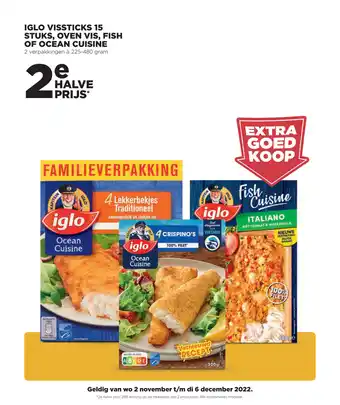 Jumbo Iglo vissticks 15 stuks, oven vis, fish of ocean cuisine 2 verpakkingen a 225-480 gram aanbieding