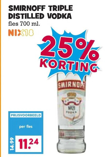 Boon`s Markt Smirnoff triple distilled vodka aanbieding