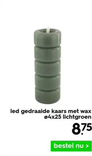 HEMA Led gedraaide kaars met wax ø4x25 lichtgroen aanbieding