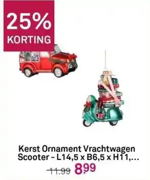 Karwei Kerst ornament vrachtwagen scooter - l14,5 x b6,5 x h11,5 cm - rood/groen per stuk aanbieding