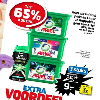 Trekpleister Ariel wasmiddel pods en lenor unstoppables geur van ariel 10/12 aanbieding