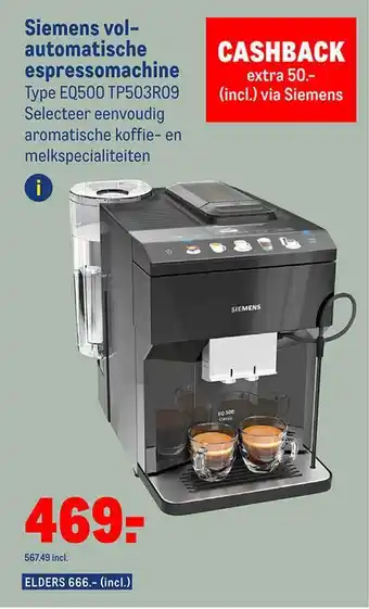 Makro Siemens volautomatische espressomachine eq500 tp503r09 aanbieding