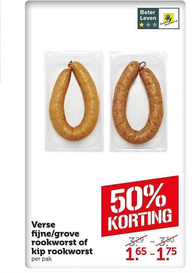 Kip Rooks Verse fijne-grove rookworst of kip rookworst aanbieding bij Coop
