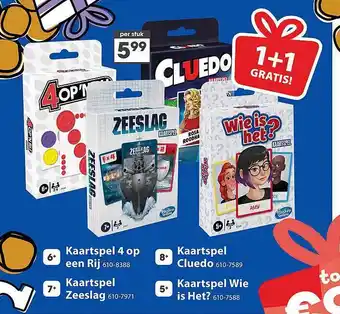 Top1Toys Kaartspel 4 op een rij, kaartspel zeeslag, kaartspel cluedo of kaartspel wie is het? aanbieding