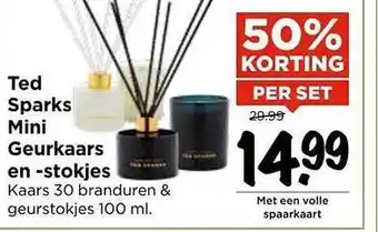 Vomar Voordeelmarkt Ted sparks mini geurkaars en-stokjes 50% korting aanbieding