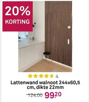 Karwei Lattenwand walnoot 244x60.5 cm. dikte 22mm aanbieding