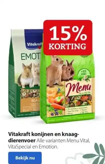 Boerenbond Vitakraft konijnen en knaagdierenvoer alle varianten menu vital, vitaspecial en emotion. aanbieding