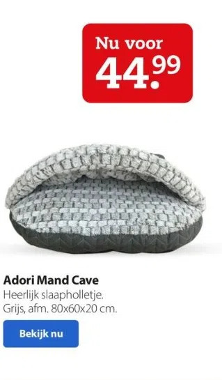 Pets Place Adori mand cave heerlijk slaapholletje. grijs, afm. 80x60x20 cm. aanbieding