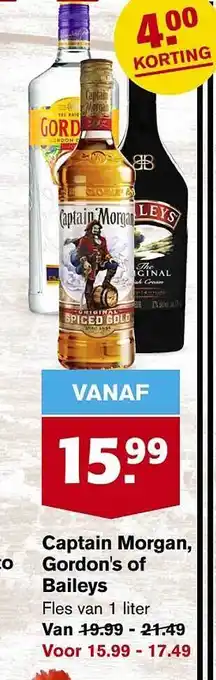 Hoogvliet Captain morgan, gordon's of baileys aanbieding