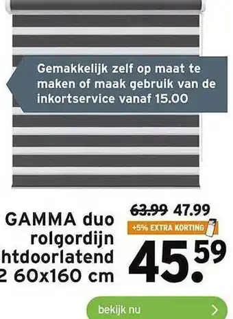 GAMMA Gamma duo rolgordijn lichtdoorlatend 60x160 cm aanbieding