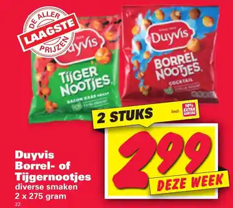 Nettorama Duyvis Borrel- of Tijgernootjes 2x275 gram aanbieding