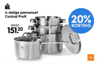 Blokker 20% korting - bk conical profi pannenset aanbieding