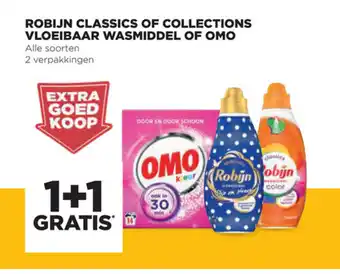 Jumbo Robijn classics of Collections vloeibaar wasmiddel of Omo 1+1 gratis aanbieding