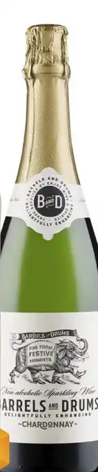 Gall & Gall Barrels And Drums Chardonnay Sparkling Alcoholvrij 75CL Mousserend aanbieding