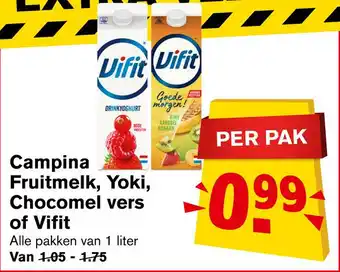 Hoogvliet Campina Fruitmelk, Yoki, Chocomel vers of Vifit aanbieding