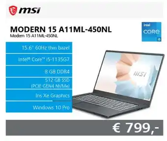 ITPRODEALS MSI Modern 15 A11ML-450NL aanbieding