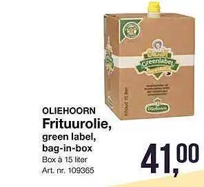 Bidfood Oliehoorn frutuurolie, green label, bag-in-box aanbieding