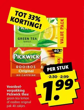 Boni Voordeelverpakking pickwick thee tot 33% korting aanbieding