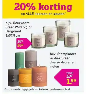 Leen Bakker Geurkaars sfeer wild big of bergamot of stompkaars rustiek sfeer aanbieding