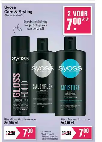 De Online Drogist Syoss Care & Styling Gloss Hold Hairspray Of Moisture Shampoo aanbieding