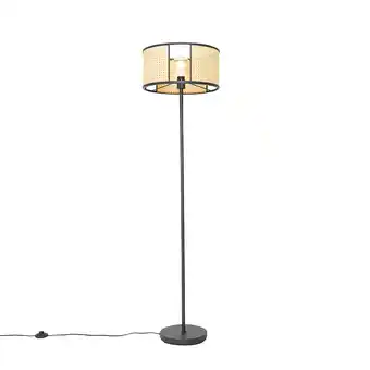 Lampenlicht.nl Retro vloerlamp zwart met rotan 40 cm - akira aanbieding