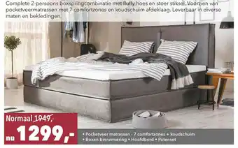 Woonsquare Complete 2-Persoons Boxspringcombinatie Met Fluffy Hoes En Stoer Stiksel aanbieding