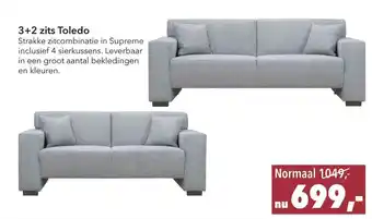 Woonsquare 3+2 Zits Toledo Strakke Zitcombinatie In Supreme Inclusief 4 Sierkussens aanbieding