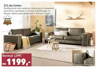 Woonsquare 3-2 Zits Cartier Strakke Bank Met Moderne Uitstraling En Fantastisch Zitcomfort aanbieding