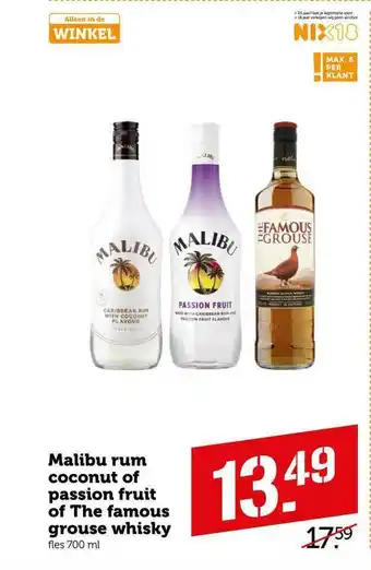 CoopCompact Malibu Rum Coconut Of Passion Fruit Of The Famous Grouse Whisky aanbieding