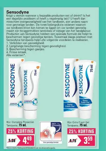 De Online Drogist Sensodyne Tandpasta 25% Korting aanbieding