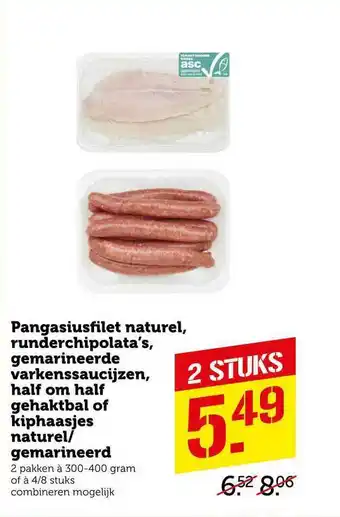 CoopCompact Pangasiusfilet Naturel, Runderchipolata's Gemarineerde Varkessaucijzen, Half Om Half Gehaktbal Of Kiphaasjes Naturel-Gemarine aanbieding