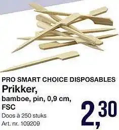 Bidfood Pro Smart Choice Disposables Prikker, Bamboe, Pin, 0,9 Cm, FSC aanbieding