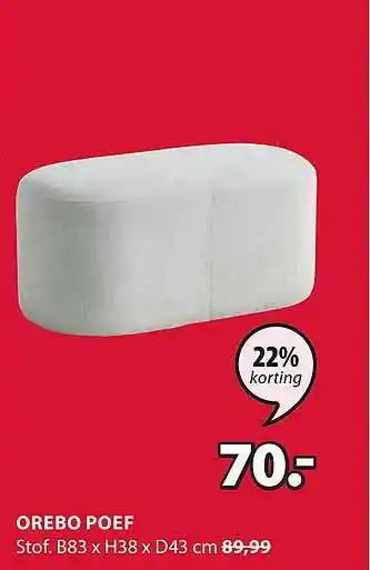 Jysk Orebo Poef B83 X H38 X D43 Cm 22% Korting aanbieding