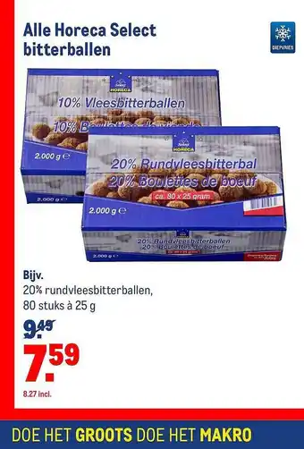 Makro Alle Horeca Select bitterballen 80 stuks 25 g aanbieding