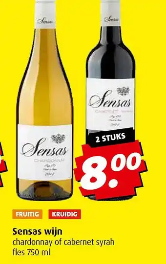 Boni Sensas wijn chardonnay of cabernet syrah aanbieding