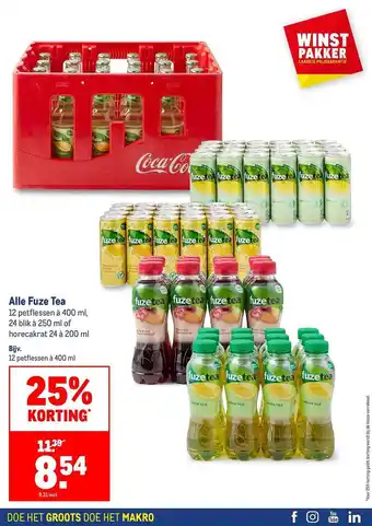 Makro Alle Fuze Tea 12 petflessen a 400 ml aanbieding