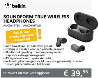 ITPRODEALS Belkin Soundform true wireless headphones | AUC001BTBK / AUC001BTWH aanbieding