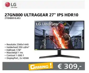 ITPRODEALS LG Monitor UltraGear 27" 27GN800 IPS HDR10 | 27GN800-B.AEU aanbieding