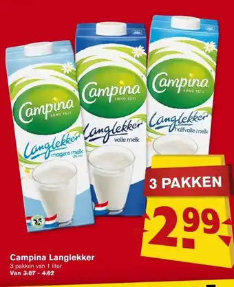 Hoogvliet Campina langlakker 3 pakken van 1 liter aanbieding