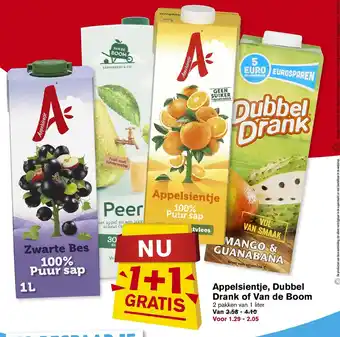 Hoogvliet Appelsientje, Dubbel Drank of Van de Boom 2 pakken 1 litter 1+1 gratis aanbieding