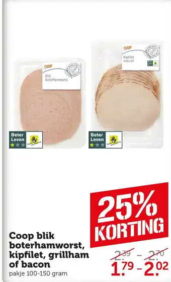 Coop Coop blik boterhamworst, kipfilet, grillham of bacon aanbieding