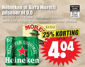 Dirk Heineken of birra moretti pilsener of 0.0 aanbieding