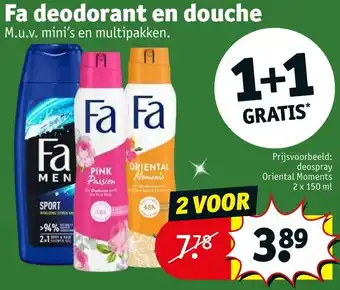 Kruidvat Fa deodorant en douche1+1 gratis aanbieding