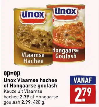 ALDI Unox vlaamse hachee of hongaarse goulash aanbieding