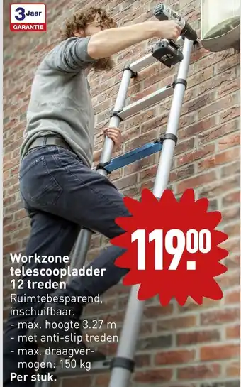 ALDI Workzone telescoopladder 12 tredden aanbieding