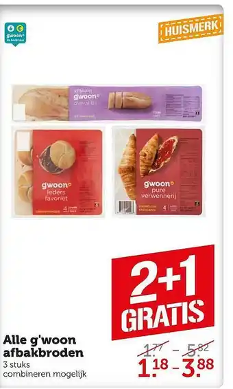 Coop Alle g'woon afbakbroden 2+1 gratis aanbieding