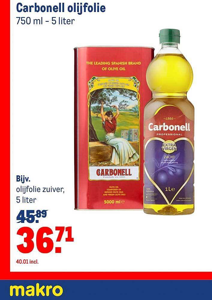 carbonell olijfolie 750 ml 5 liter aanbieding bij Makro