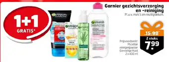 Trekpleister Garnier gezichtsverzorging en -reiniging 1+ 1 gratis aanbieding